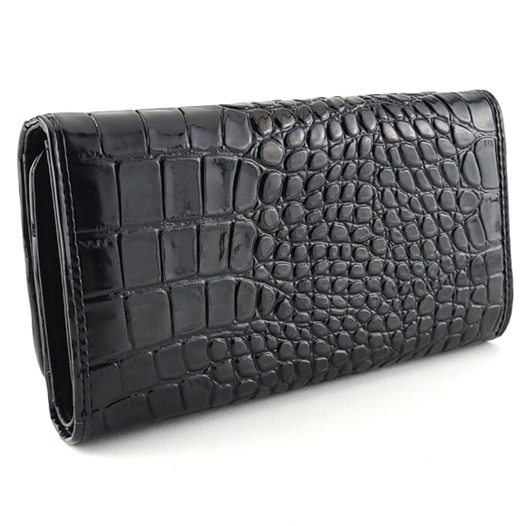 Move&Moda Black Patent Mock-Croc Trifold Wallet  Clutch - Picture 2 of 13